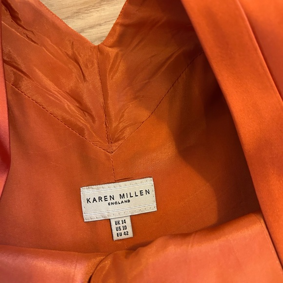 Karen Millen England Orange Off Shoulder Sheath Dress Size 10 Formal - Picture 4 of 8